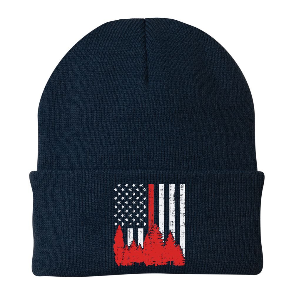 USA Flag Thin Red Line Forest Fire Wildland Firefighter Gift Beanie