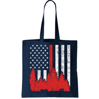 USA Flag Thin Red Line Forest Fire Wildland Firefighter Gift Tote Bag