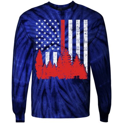 USA Flag Thin Red Line Forest Fire Wildland Firefighter Gift Tie-Dye Long Sleeve Shirt