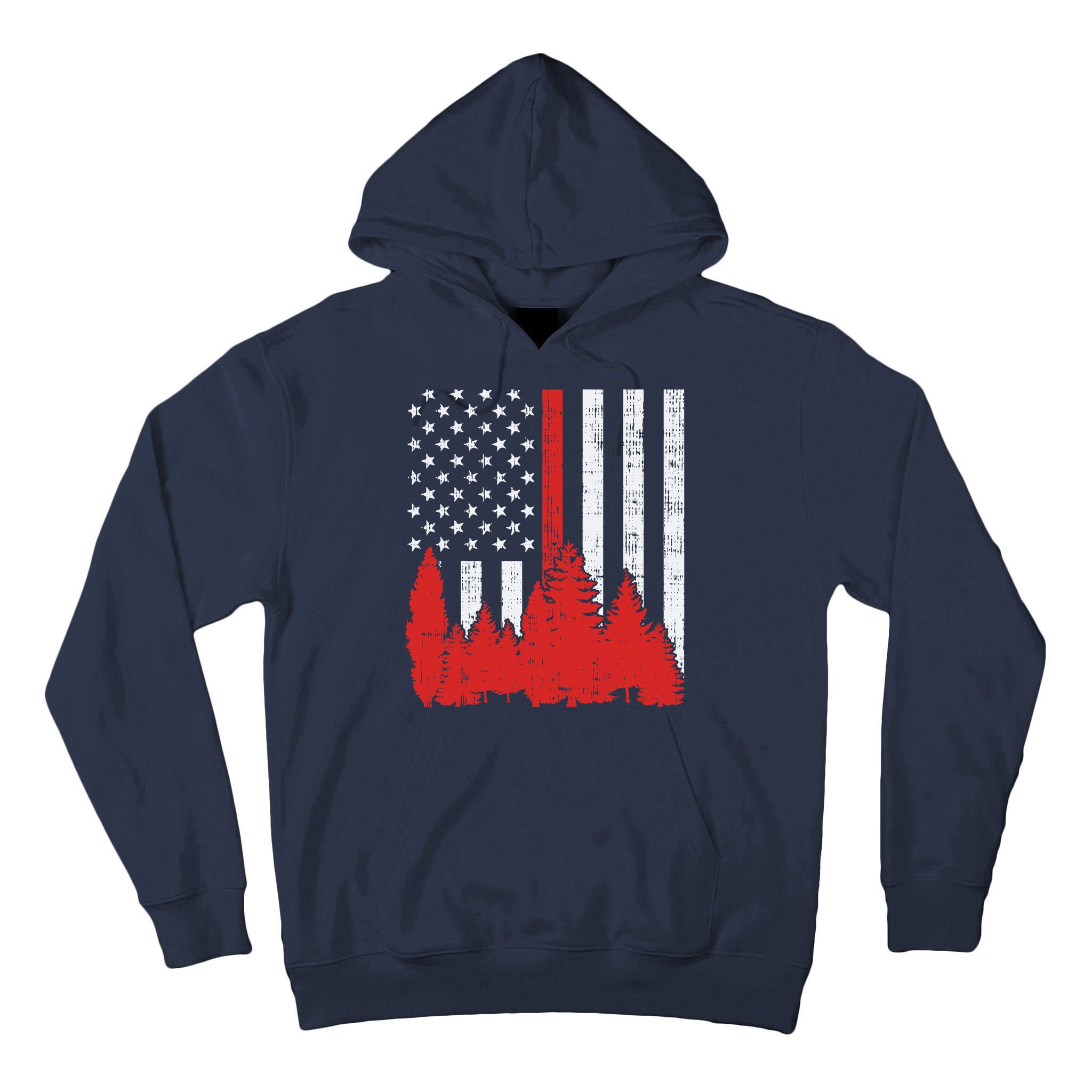 USA Flag Thin Red Line Forest Fire Wildland Firefighter Gift Tall Hoodie