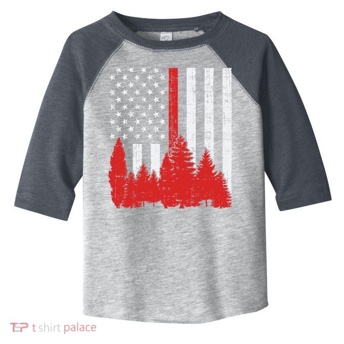 USA Flag Thin Red Line Forest Fire Wildland Firefighter Gift Toddler Fine Jersey T-Shirt