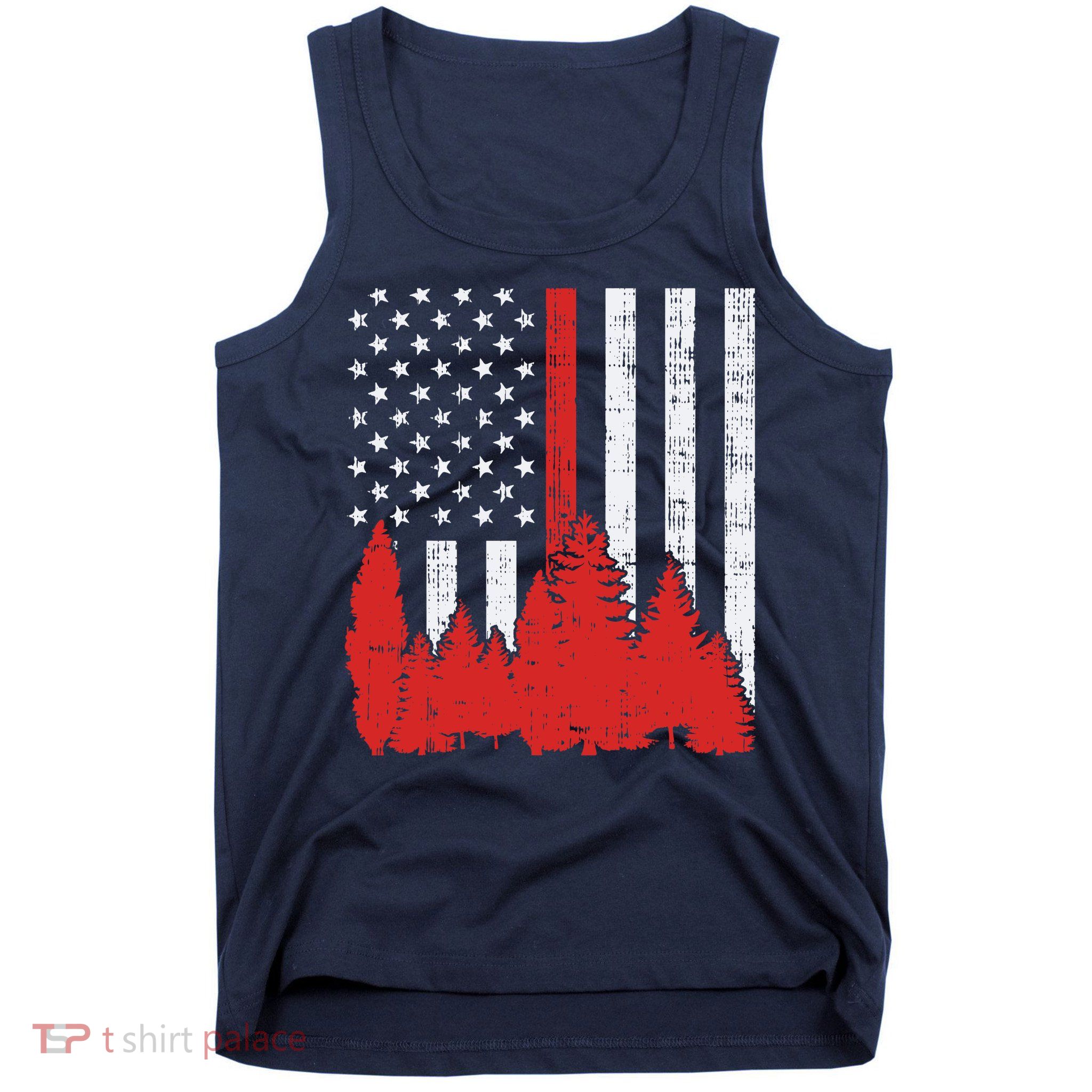 USA Flag Thin Red Line Forest Fire Wildland Firefighter Gift Tank Top