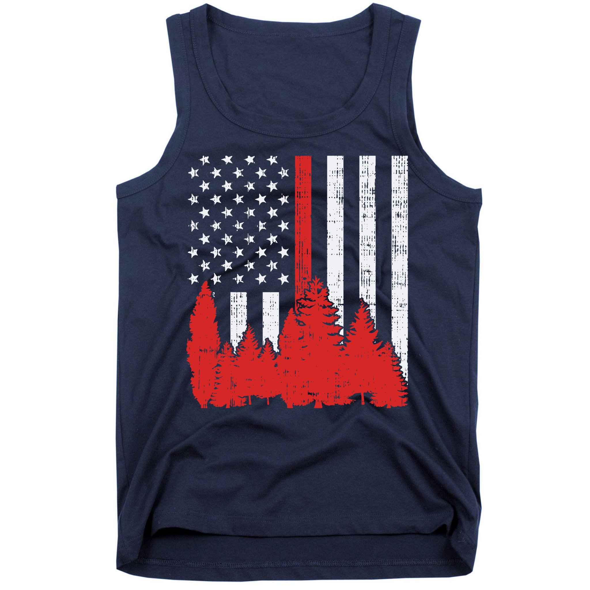 USA Flag Thin Red Line Forest Fire Wildland Firefighter Gift Tank Top
