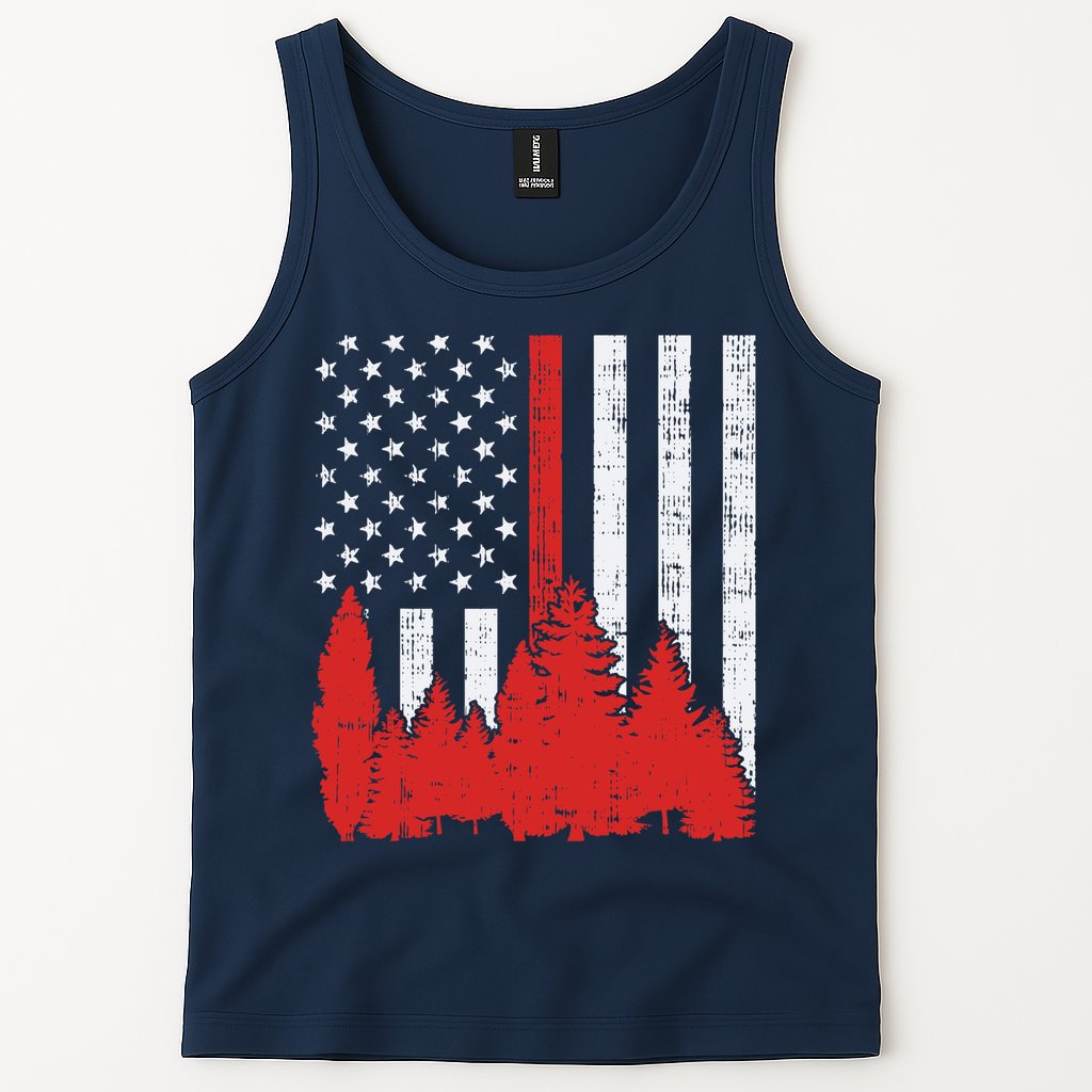 USA Flag Thin Red Line Forest Fire Wildland Firefighter Gift Tank Top