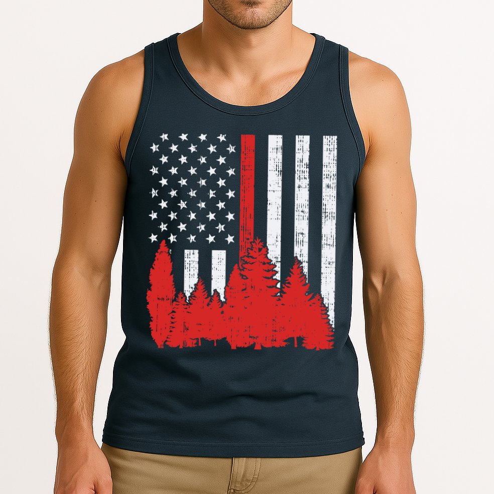 USA Flag Thin Red Line Forest Fire Wildland Firefighter Gift Tank Top