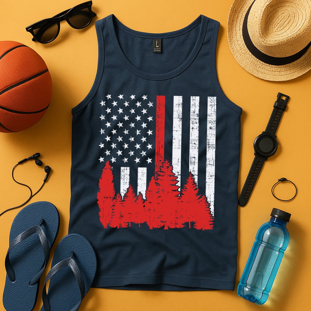 USA Flag Thin Red Line Forest Fire Wildland Firefighter Gift Tank Top