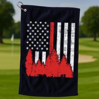 USA Flag Thin Red Line Forest Fire Wildland Firefighter Gift Golf Towel
