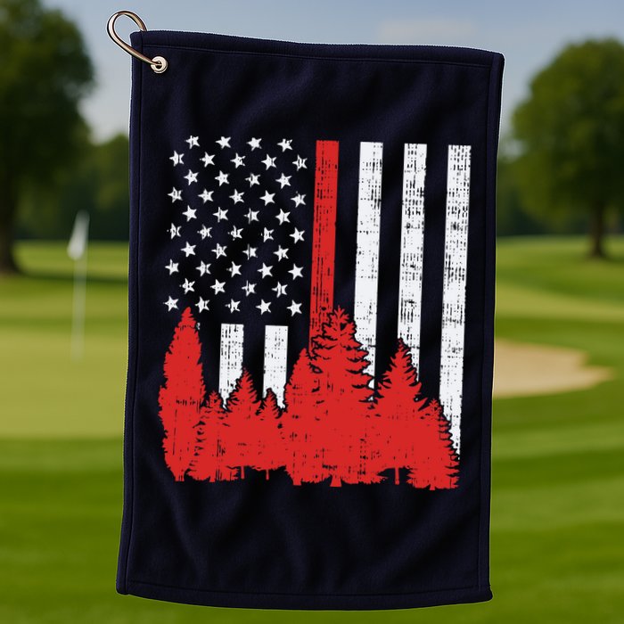 USA Flag Thin Red Line Forest Fire Wildland Firefighter Gift Golf Towel