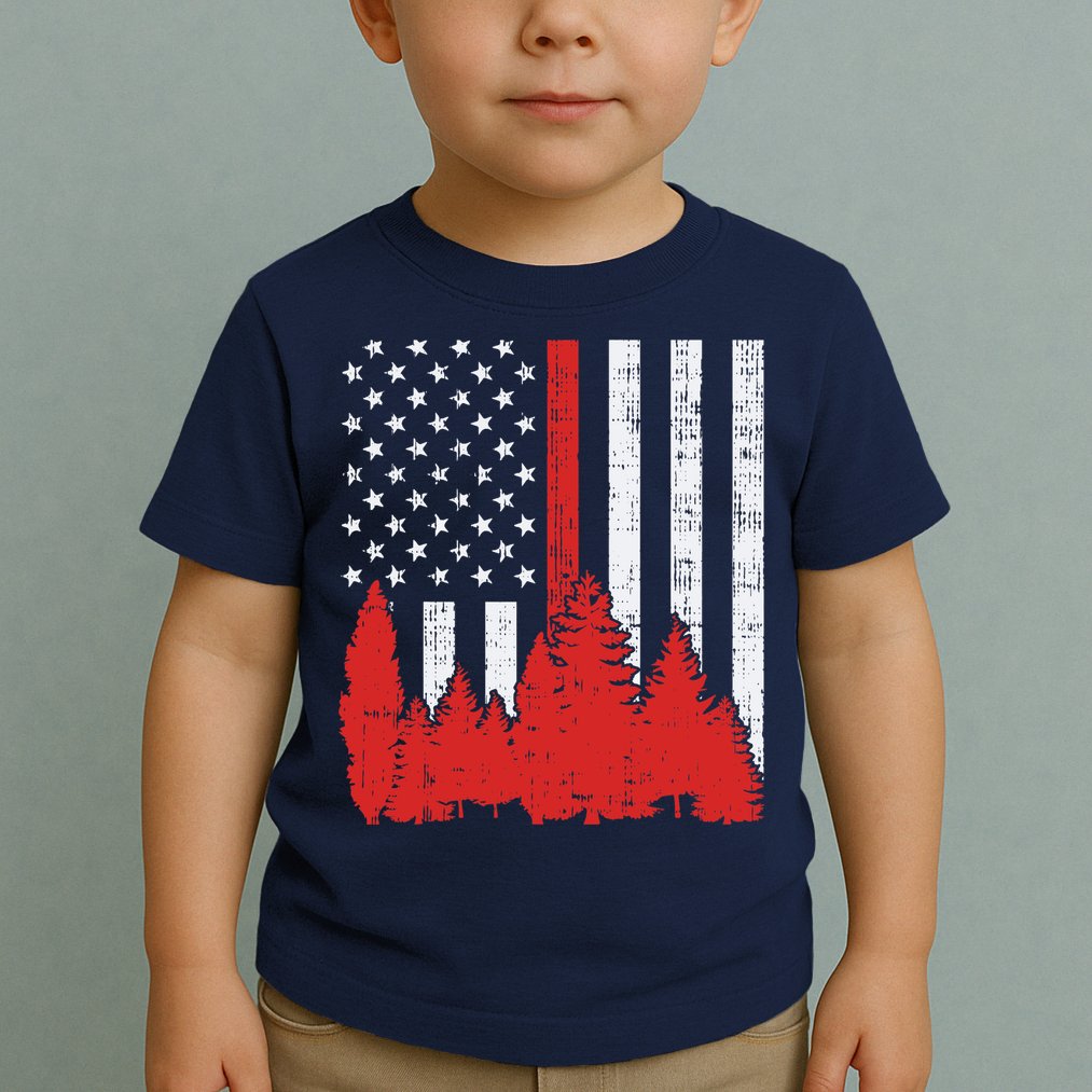USA Flag Thin Red Line Forest Fire Wildland Firefighter Gift Toddler T-Shirt