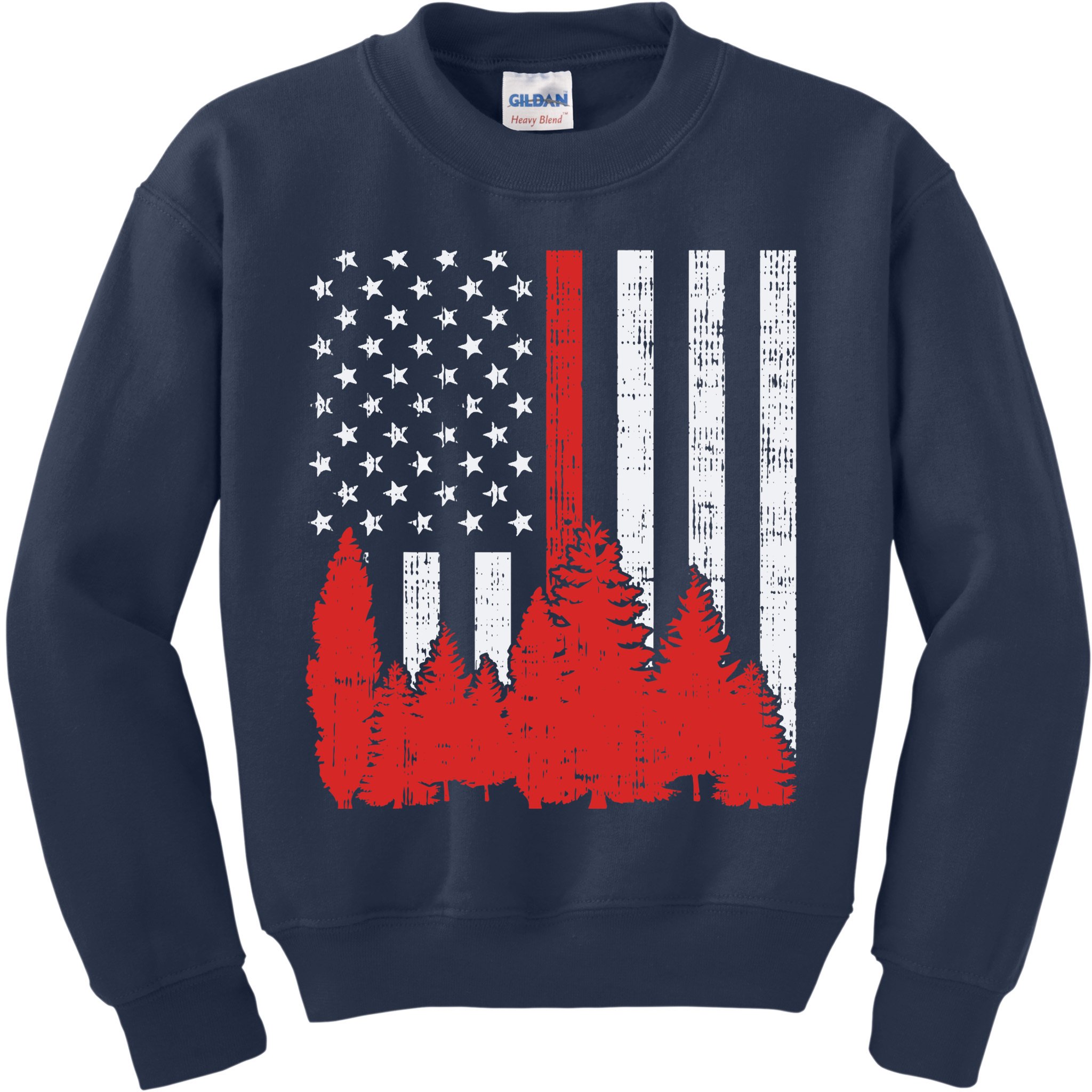 USA Flag Thin Red Line Forest Fire Wildland Firefighter Gift Kids Sweatshirt