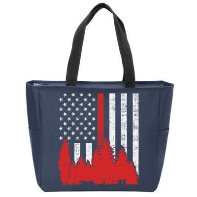 USA Flag Thin Red Line Forest Fire Wildland Firefighter Gift Zip Tote Bag