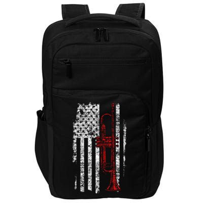 USA Flag Thin Red Line Jazz Music Gifts Trumpet Impact Tech Backpack