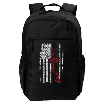 USA Flag Thin Red Line Jazz Music Gifts Trumpet Daily Commute Backpack