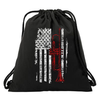 USA Flag Thin Red Line Jazz Music Gifts Trumpet Drawstring Bag