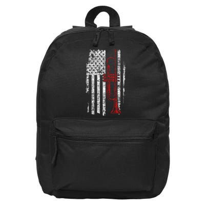 USA Flag Thin Red Line Jazz Music Gifts Trumpet 16 in Basic Backpack