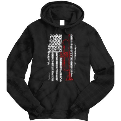 USA Flag Thin Red Line Jazz Music Gifts Trumpet Tie Dye Hoodie