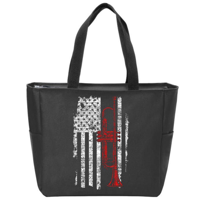 USA Flag Thin Red Line Jazz Music Gifts Trumpet Zip Tote Bag