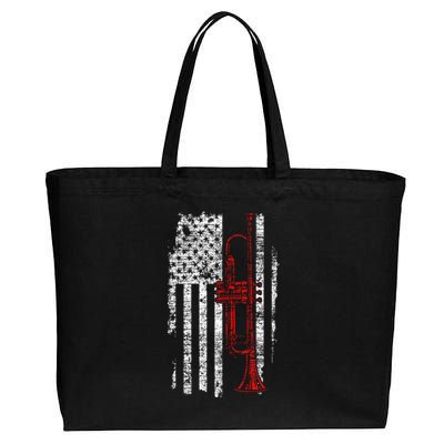 USA Flag Thin Red Line Jazz Music Gifts Trumpet Cotton Canvas Jumbo Tote