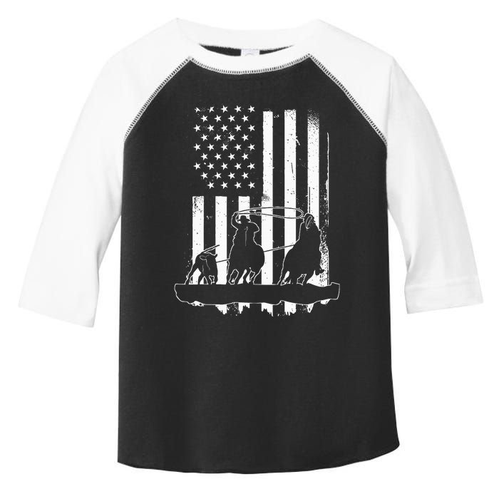 USA Flag Team Roping Design Rodeo Western Horse Toddler Fine Jersey T-Shirt