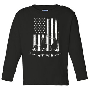 USA Flag Team Roping Design Rodeo Western Horse Toddler Long Sleeve Shirt