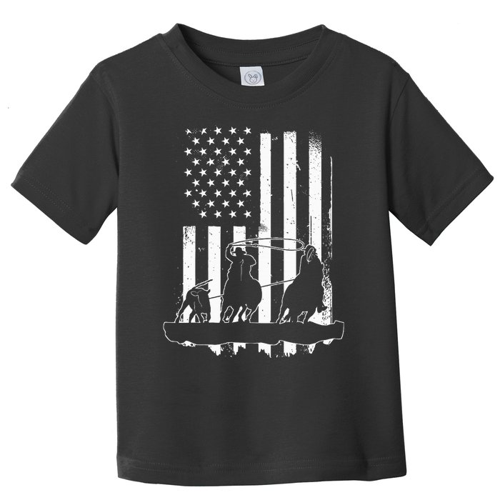 USA Flag Team Roping Design Rodeo Western Horse Toddler T-Shirt