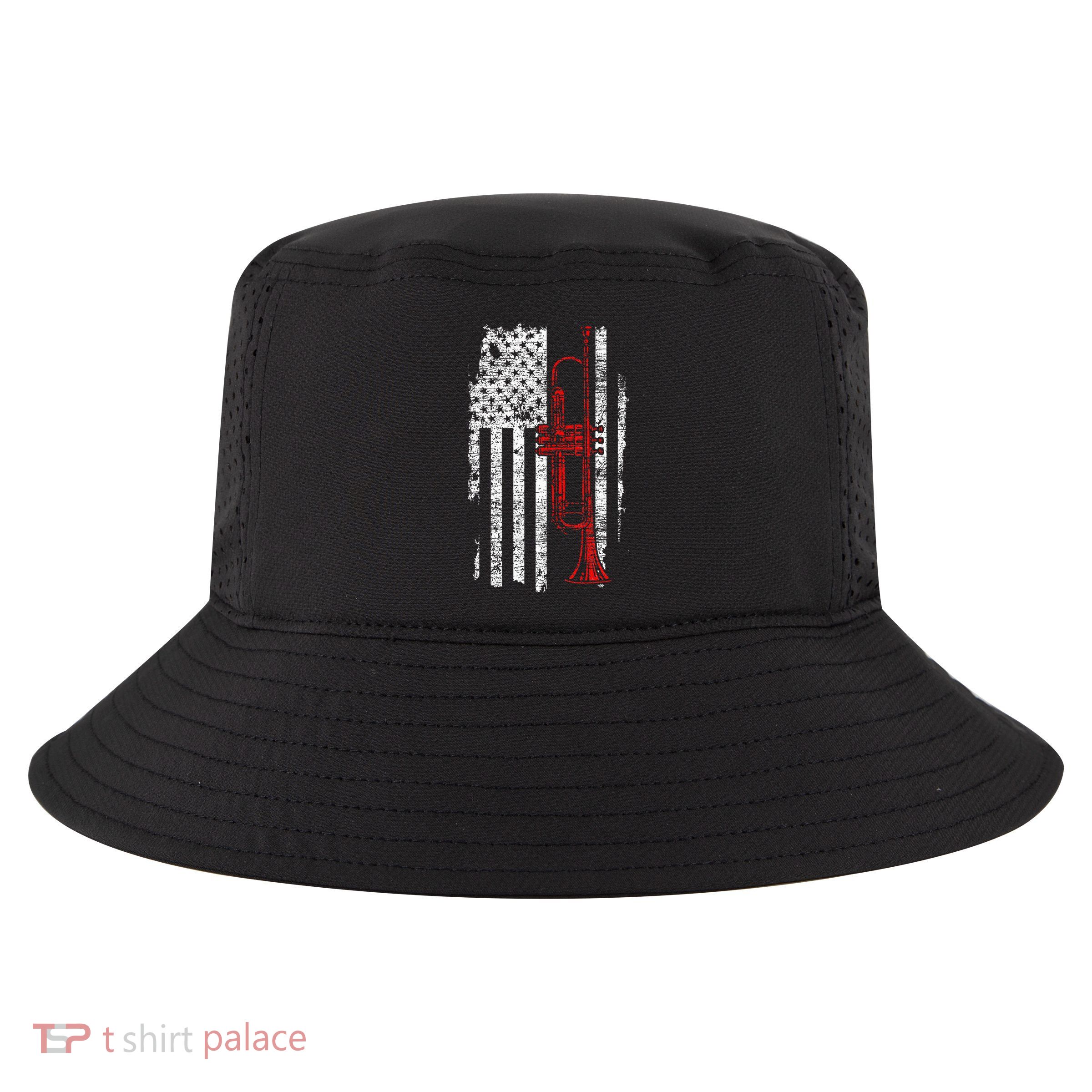 Usa Flag Thin Red Line Jazz Music Gifts Trumpet Cool Comfort Performance Bucket Hat