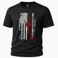 Usa Flag Thin Red Line Jazz Music Gifts Trumpet Cooling Performance Crew T-Shirt