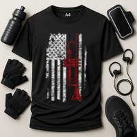 Usa Flag Thin Red Line Jazz Music Gifts Trumpet Cooling Performance Crew T-Shirt