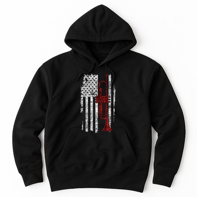 Usa Flag Thin Red Line Jazz Music Gifts Trumpet Hoodie