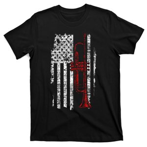 Usa Flag Thin Red Line Jazz Music Gifts Trumpet T-Shirt