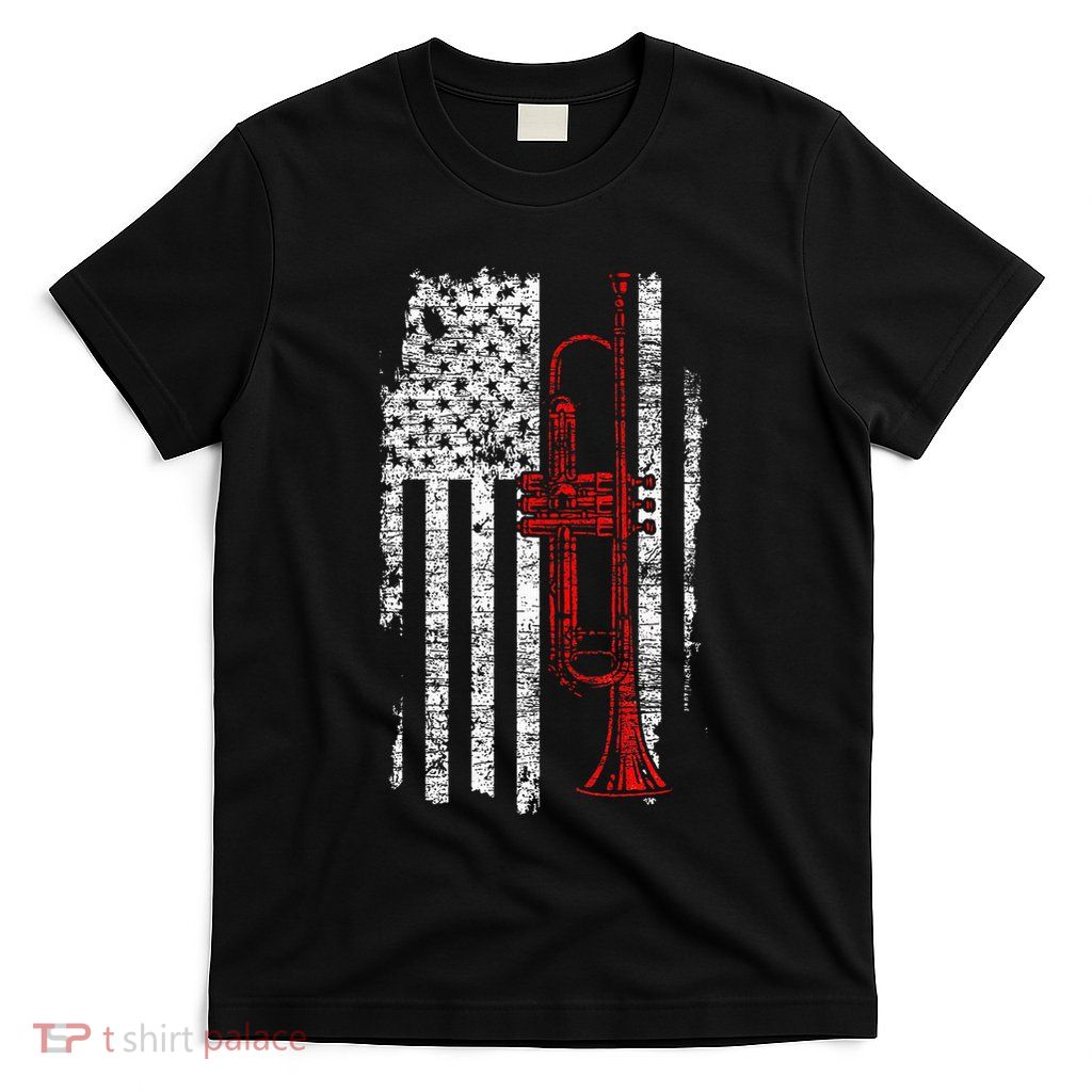 Usa Flag Thin Red Line Jazz Music Gifts Trumpet T-Shirt