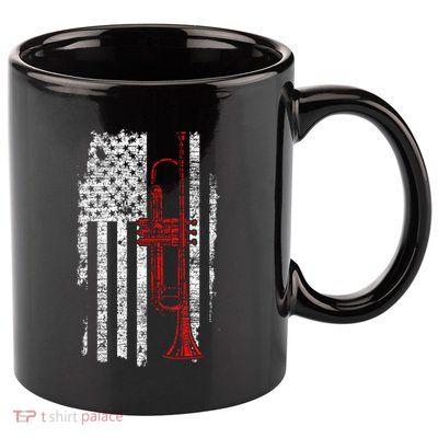 Usa Flag Thin Red Line Jazz Music Gifts Trumpet 11oz C Handle Ceramic Mug