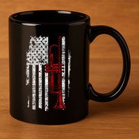 Usa Flag Thin Red Line Jazz Music Gifts Trumpet 11oz C Handle Ceramic Mug
