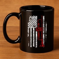 Usa Flag Thin Red Line Jazz Music Gifts Trumpet 11oz C Handle Ceramic Mug