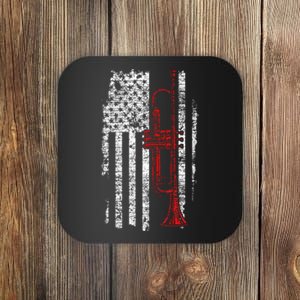 Usa Flag Thin Red Line Jazz Music Gifts Trumpet Coaster