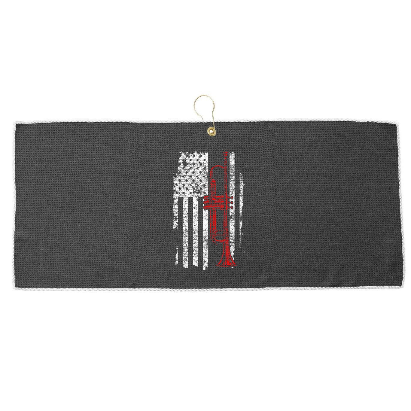 Usa Flag Thin Red Line Jazz Music Gifts Trumpet Large Microfiber Waffle Golf Towel