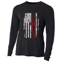 Usa Flag Thin Red Line Jazz Music Gifts Trumpet Cooling Performance Long Sleeve Crew