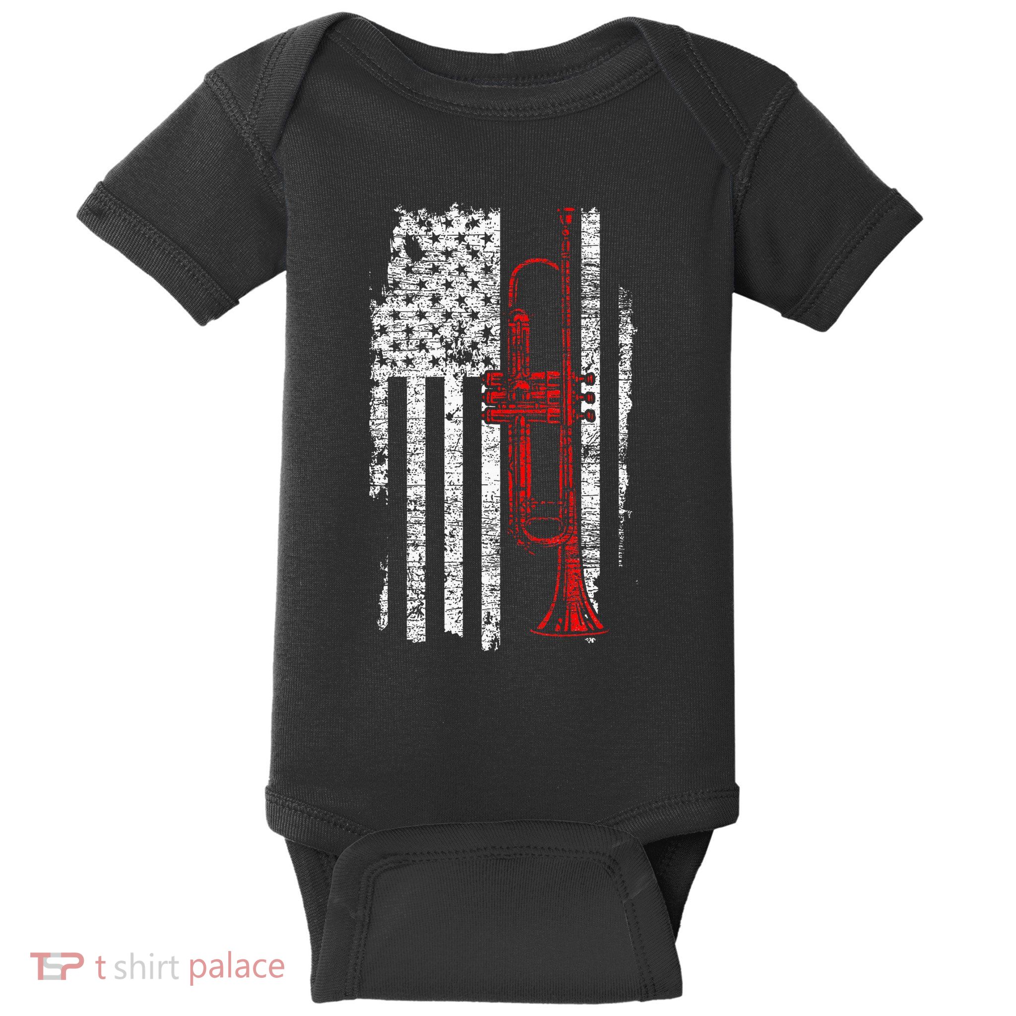 Usa Flag Thin Red Line Jazz Music Gifts Trumpet Baby Bodysuit