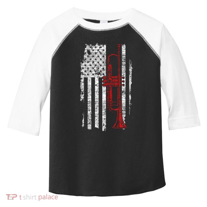 Usa Flag Thin Red Line Jazz Music Gifts Trumpet Toddler Fine Jersey T-Shirt