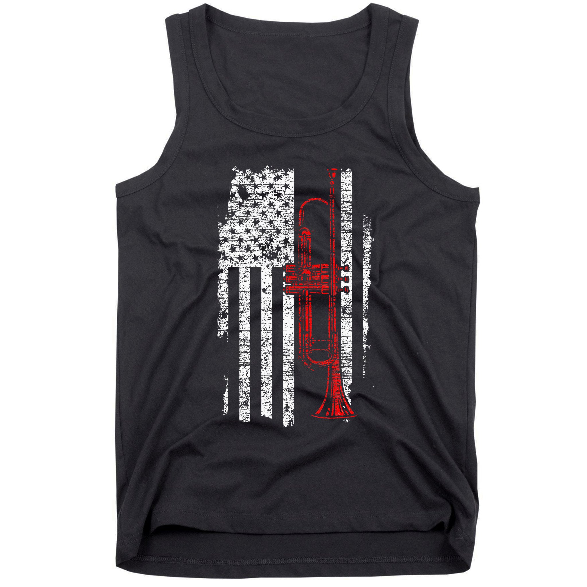 Usa Flag Thin Red Line Jazz Music Gifts Trumpet Tank Top