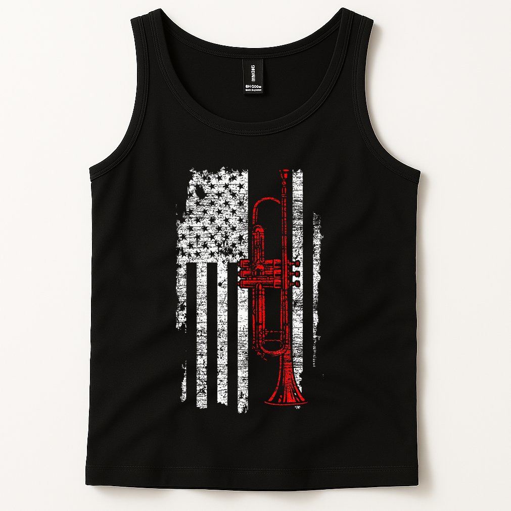 Usa Flag Thin Red Line Jazz Music Gifts Trumpet Tank Top