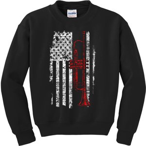 Usa Flag Thin Red Line Jazz Music Gifts Trumpet Kids Sweatshirt