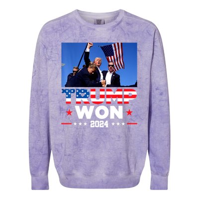 Usa Flag Trump Won 2024 Get Over It 47th Us President Gift Colorblast Crewneck Sweatshirt