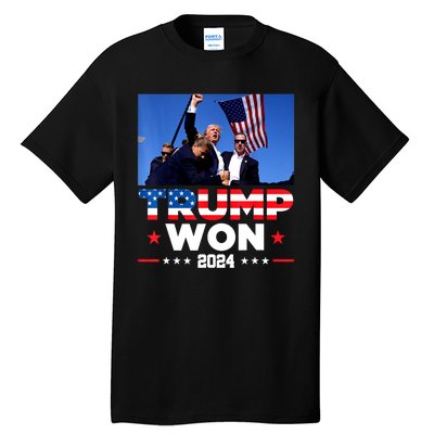 Usa Flag Trump Won 2024 Get Over It 47th Us President Gift Tall T-Shirt