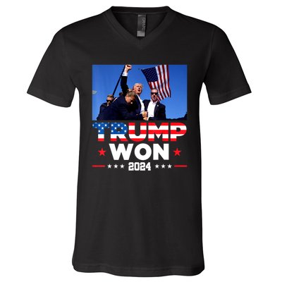 Usa Flag Trump Won 2024 Get Over It 47th Us President Gift V-Neck T-Shirt