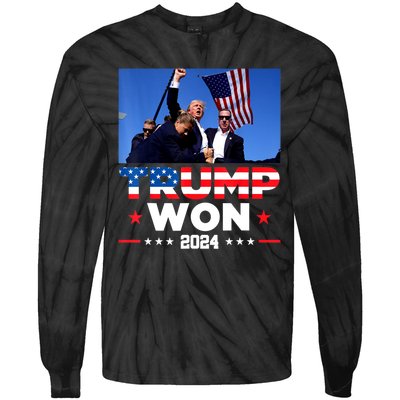 Usa Flag Trump Won 2024 Get Over It 47th Us President Gift Tie-Dye Long Sleeve Shirt