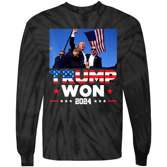 Usa Flag Trump Won 2024 Get Over It 47th Us President Gift Tie-Dye Long Sleeve Shirt