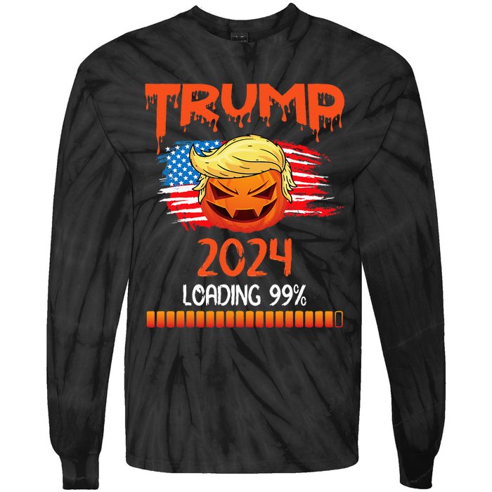 Us Flag Trump Pumpkin Donald Trump 24 Loading 99 President Tie-Dye Long Sleeve Shirt