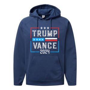 Us Flag Trump Jd Vance 2024 Retro Stripe And Star Trump Vance 2024 Gift Performance Fleece Hoodie