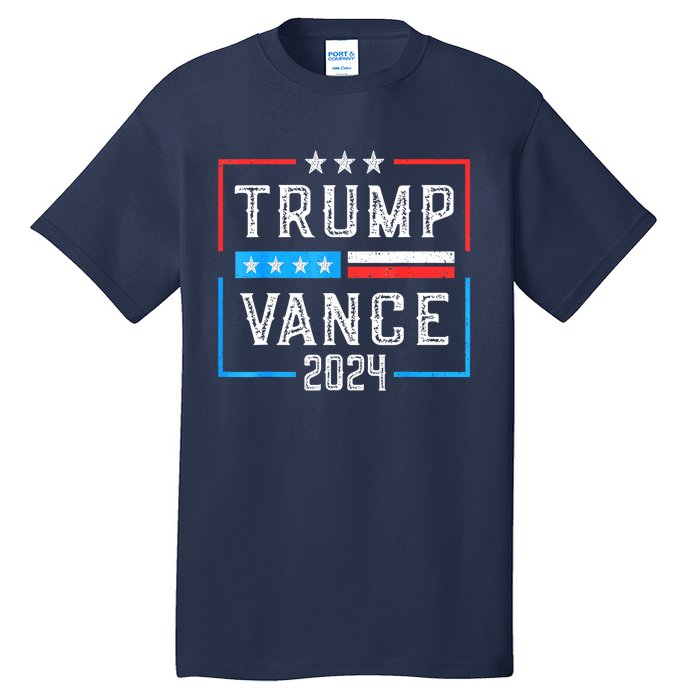 Us Flag Trump Jd Vance 2024 Retro Stripe And Star Trump Vance 2024 Gift Tall T-Shirt